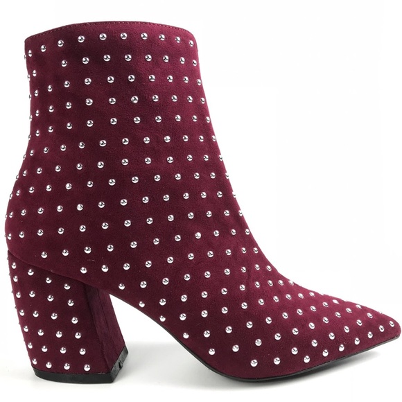 Qupid Shoes - Qupid Studded Faux Suede Ankle Booties
